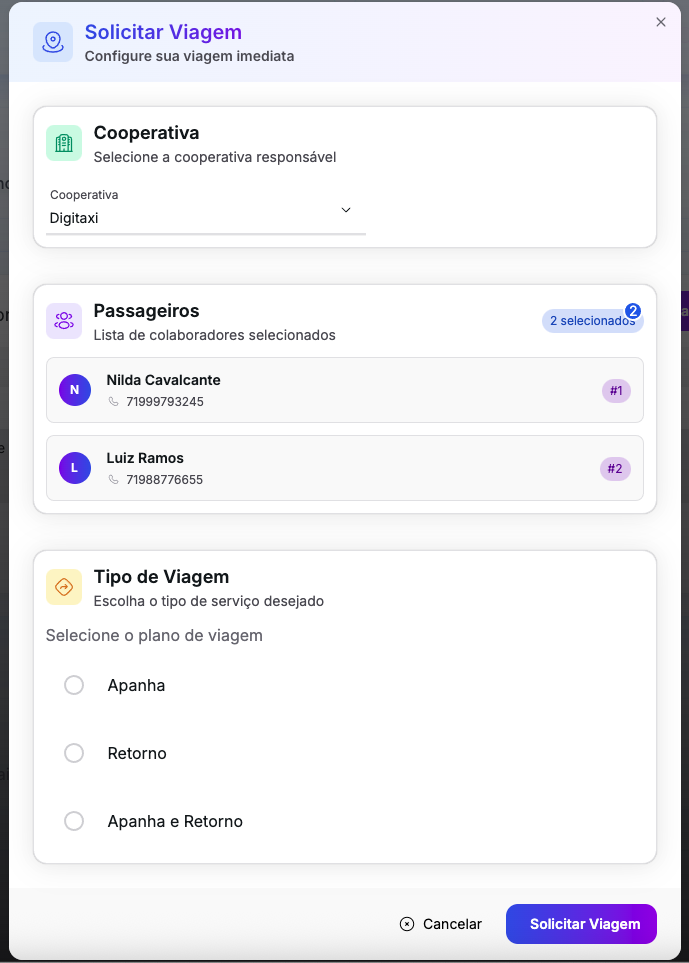 Solicitação de Viagem